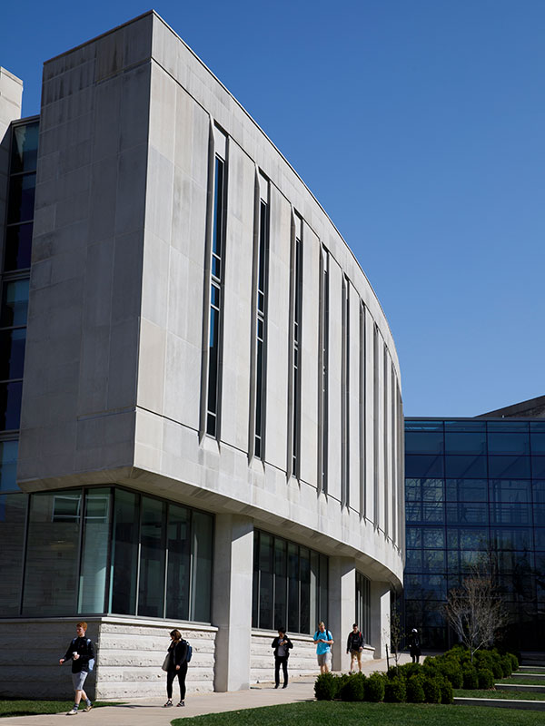 A photo of one of the curved sides of the GISB building on campus.