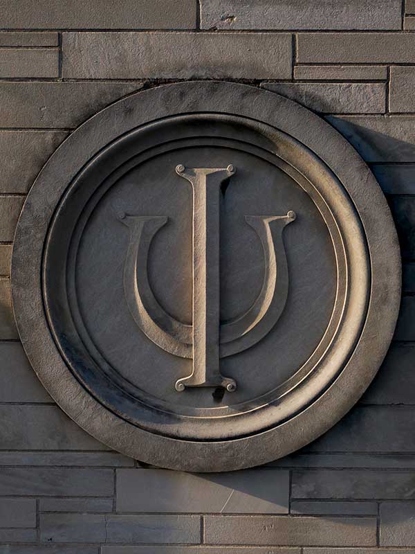 A stone relief of the IU trident.