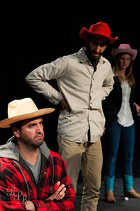 Scene from the 2014 VIDA production Quinta temporada featuring Jose Iracheta Carroll, Kuren Sikand and Jessica Foster.